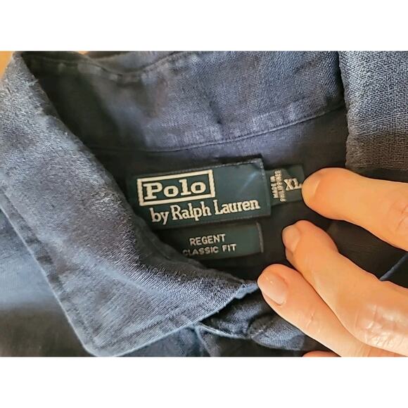 Vintage Polo Ralph Lauren Linen Regent Classic Fit Navy Shirt XL - Picture 6 of 9